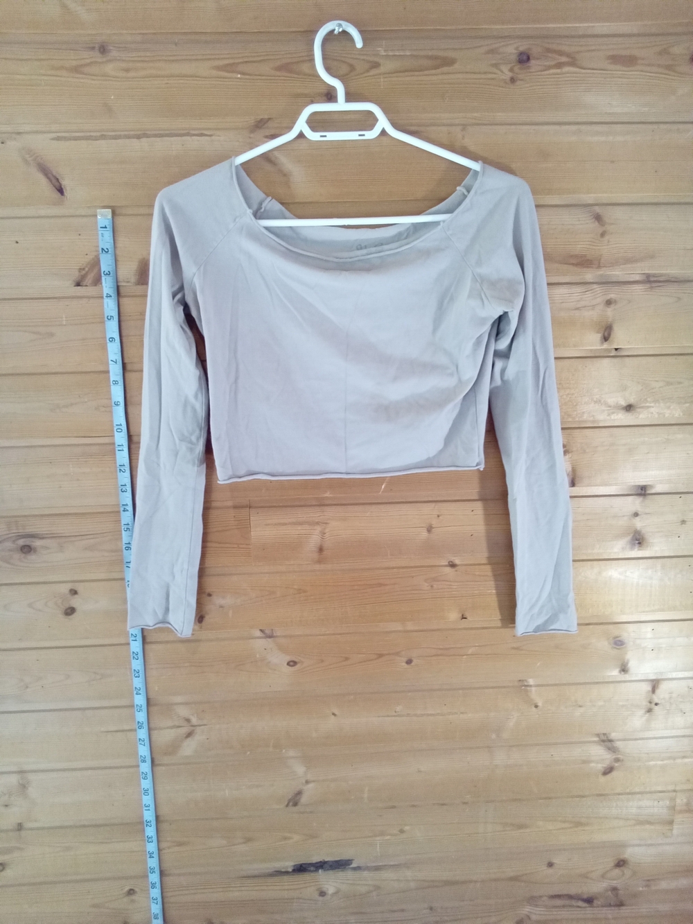John Galt Beige/Taupe Long Sleeve Crop Top